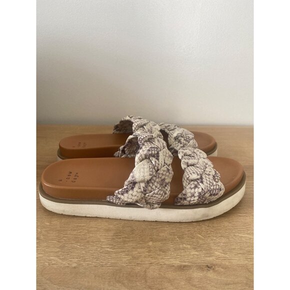 Braided Strap Slide Sandals Snake Print Gray & Cream Size 7 Women's - Picture 3 of 6